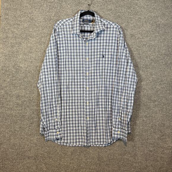 Polo Ralph Lauren Shirt Mens XL Blue Classic Fit Checkered Button Up Dress Shirt - Picture 1 of 9